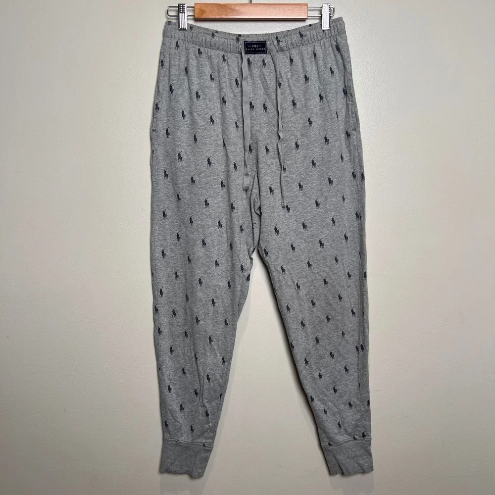 Polo Ralph Lauren Pajama Pants Mens M Gray All Over Pony Print Sleep Lounge